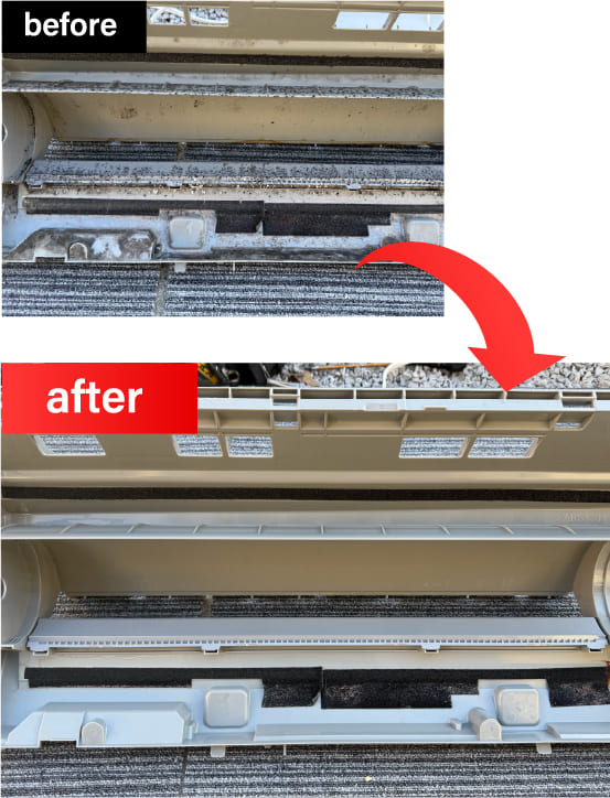 家庭用エアコンの完全分解クリーニング before after