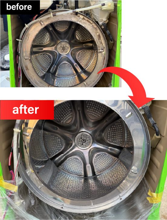 ドラム式洗濯機の完全分解クリーニング before after